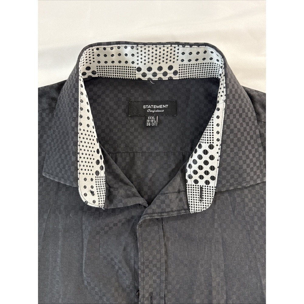 Statement‎ Confidence Mens Black White Striped Button Down Dress Shirt - XXL